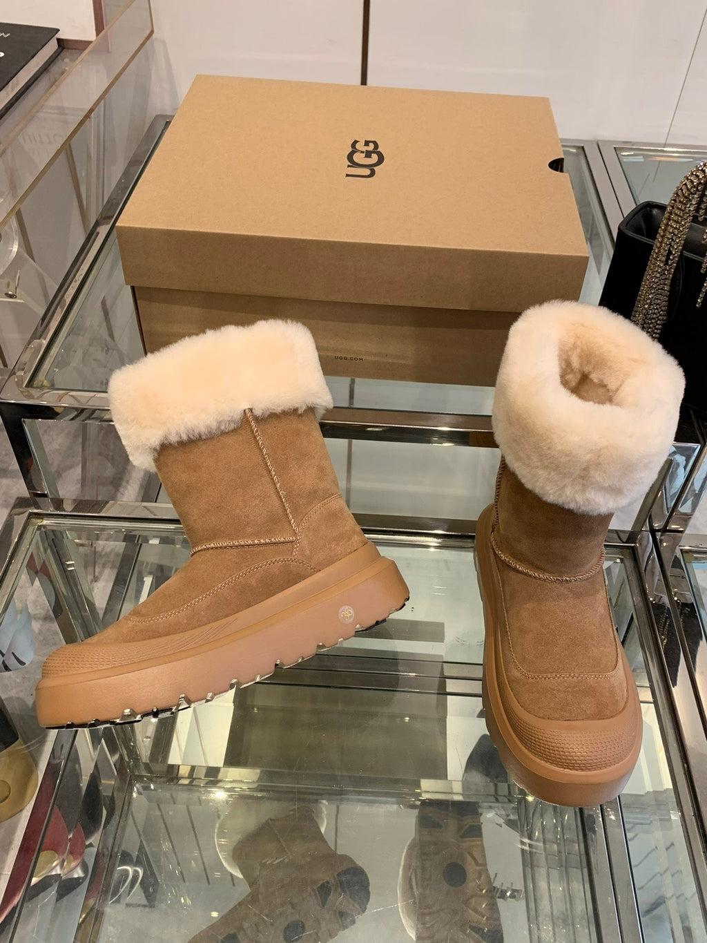 ANKLE BOOTS IN CIDER BROWN SUEDE AND CALFSKIN