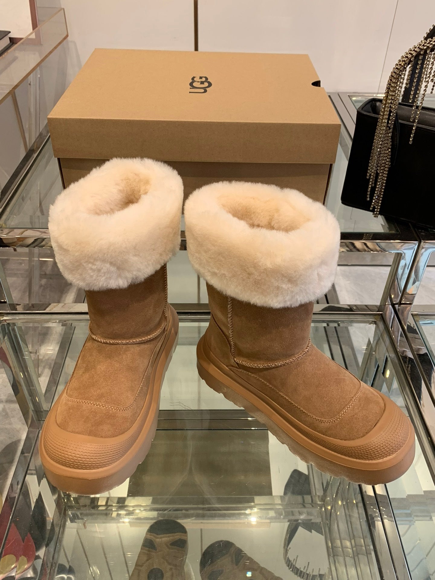 ANKLE BOOTS IN CIDER BROWN SUEDE AND CALFSKIN