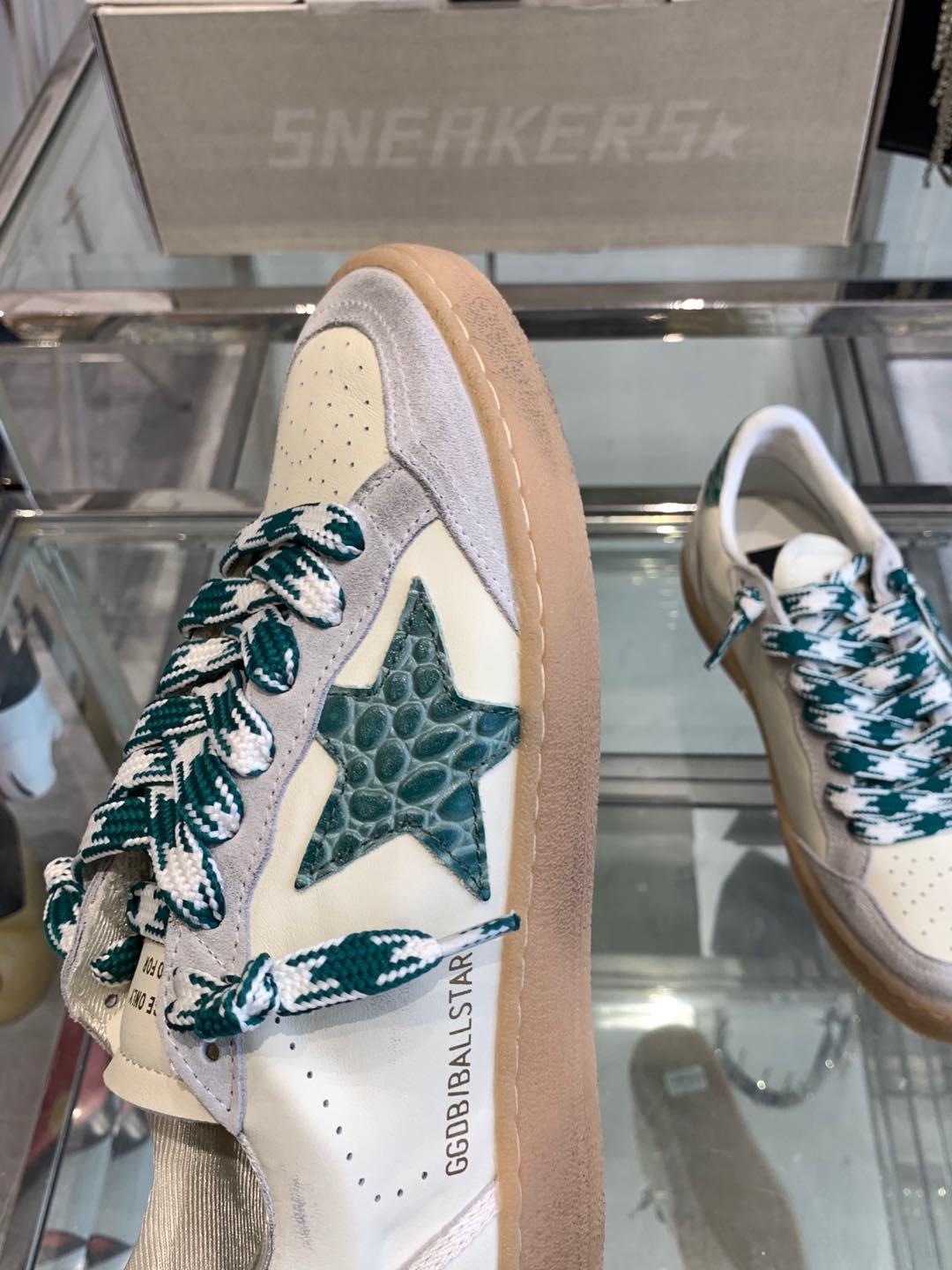 BALL STAR SNEAKERS GREEN CROCODILE EMBOSSED LEATHER STAR