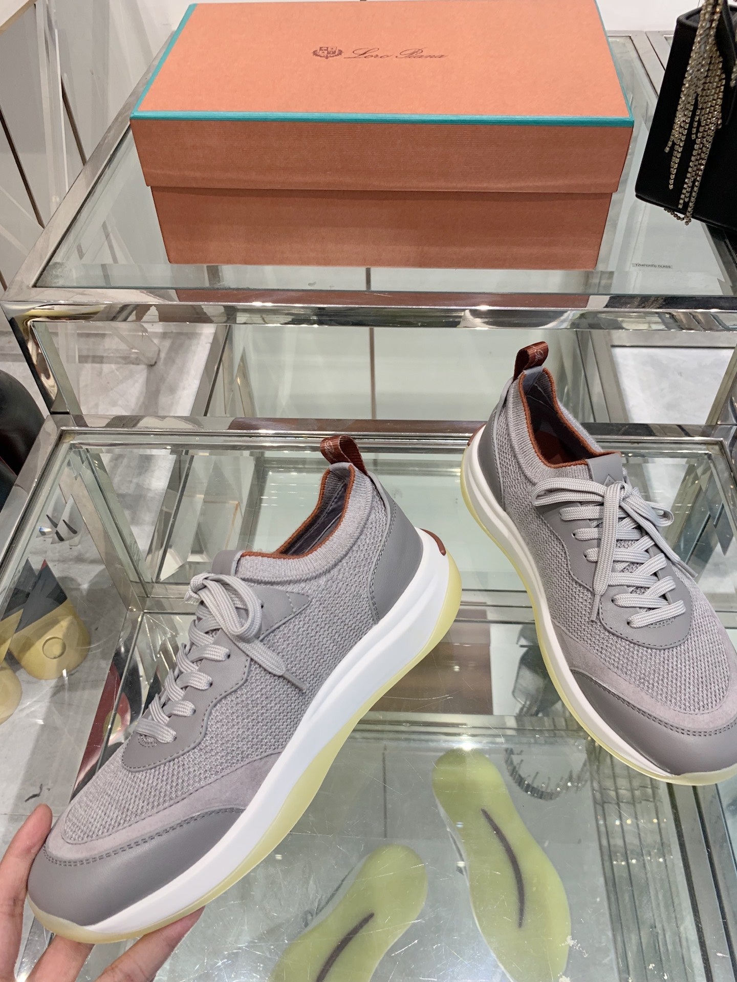 SNEAKER IN GRAY CANVAS MIX SUEDE WITH LAMBSKIN