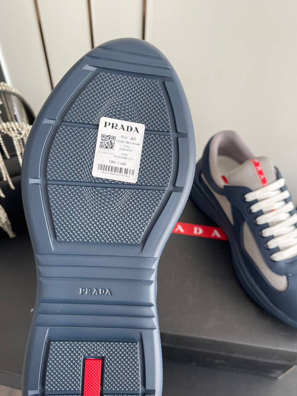 PRADA 26S AMERICA CUP SNEAKERS IN SLATE BLUE SOFT RUBBER AND BIKE FABRIC