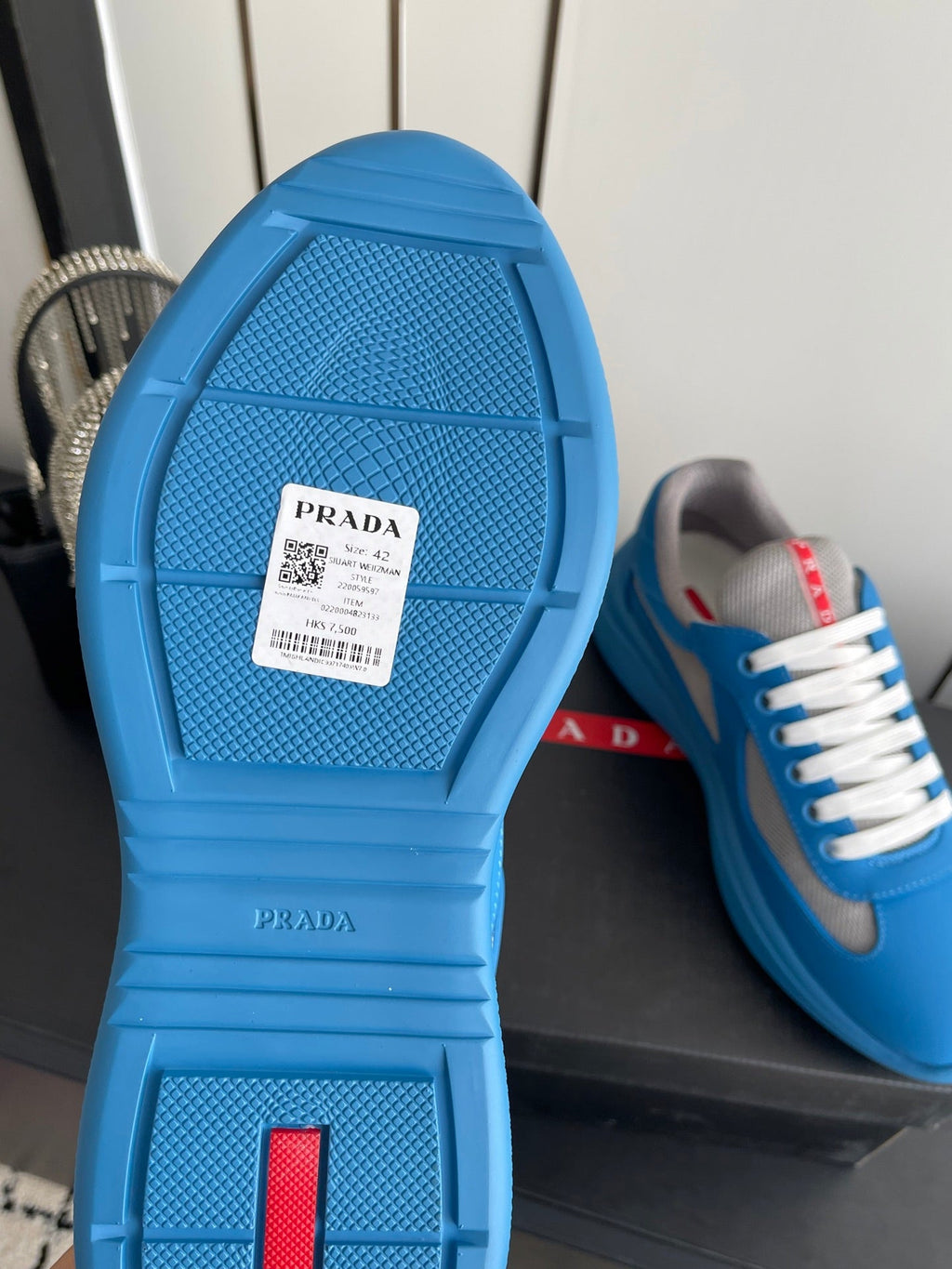 PRADA 26S AMERICA CUP SNEAKERS IN AZURE BLUE SOFT RUBBER AND BIKE FABRIC
