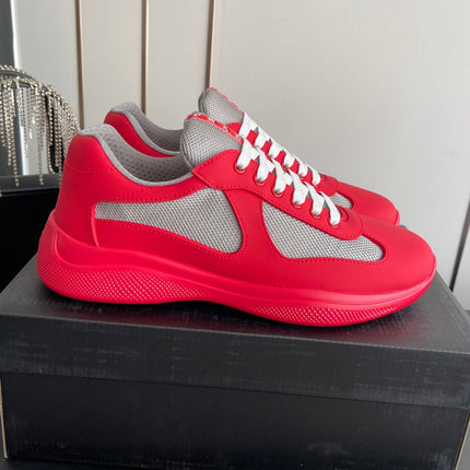 PRADA 26S AMERICA CUP SNEAKERS IN RED SOFT RUBBER AND BIKE FABRIC