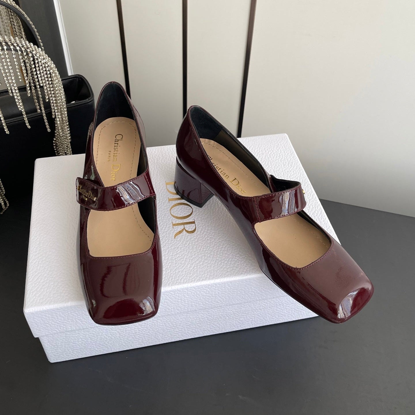 DIOR 26S MARY JANE 45 MM IN DARK RED GLOSSY CALFSKIN