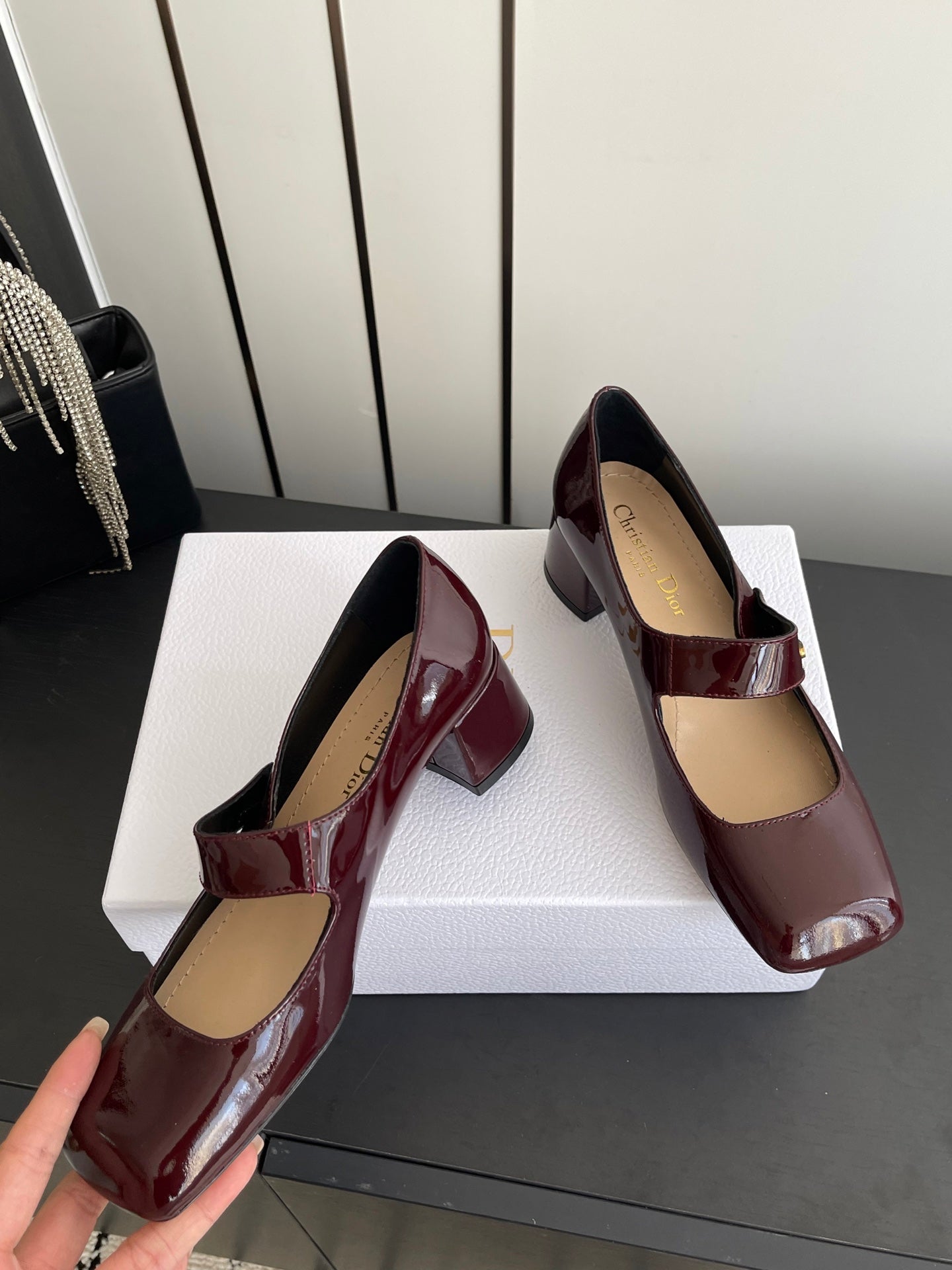 DIOR 26S MARY JANE 45 MM IN DARK RED GLOSSY CALFSKIN