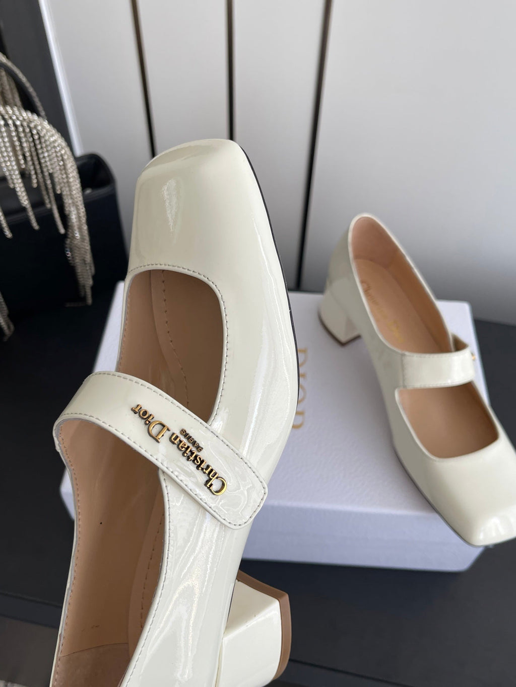 DIOR 26S MARY JANE 45 MM IN CREAM WHITE GLOSSY CALFSKIN