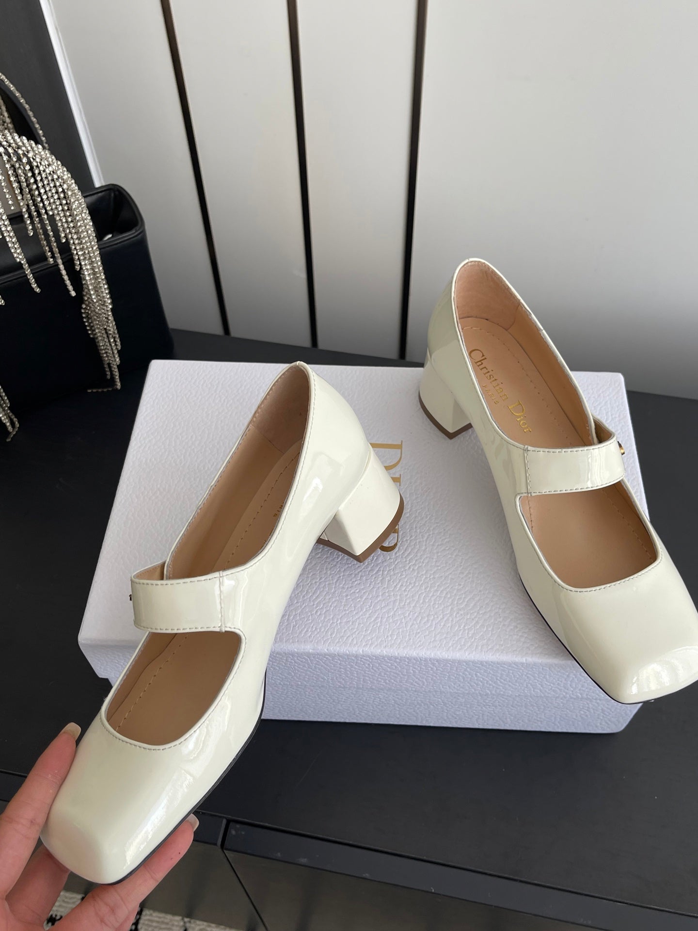 DIOR 26S MARY JANE 45 MM IN CREAM WHITE GLOSSY CALFSKIN