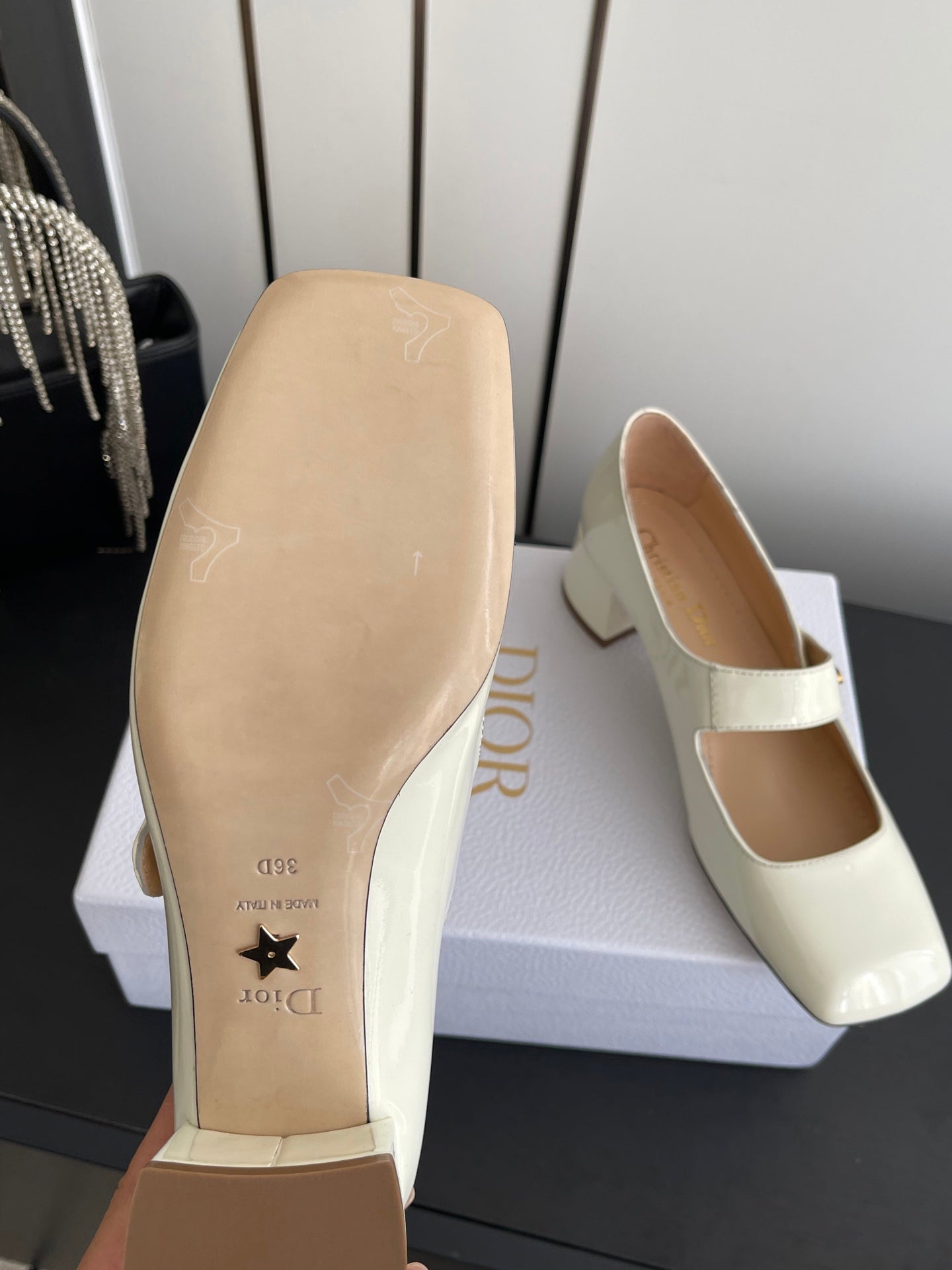 DIOR 26S MARY JANE 45 MM IN CREAM WHITE GLOSSY CALFSKIN