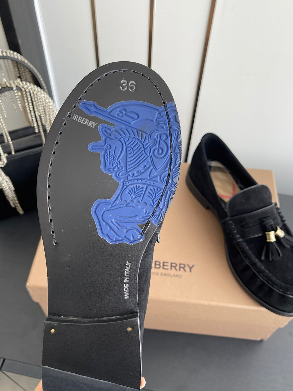 BURBERRY 26S LOAFERS IN BLACK SUEDE
