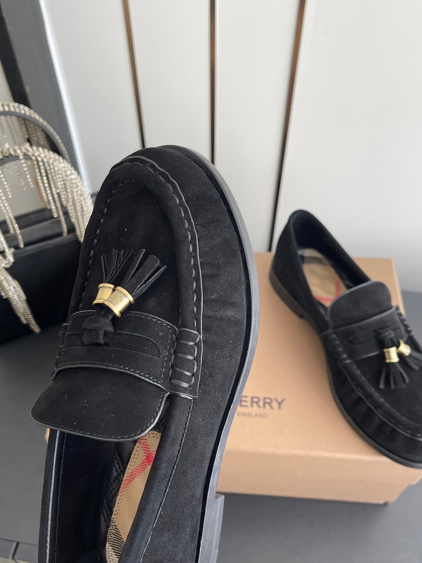 BURBERRY 26S LOAFERS IN BLACK SUEDE