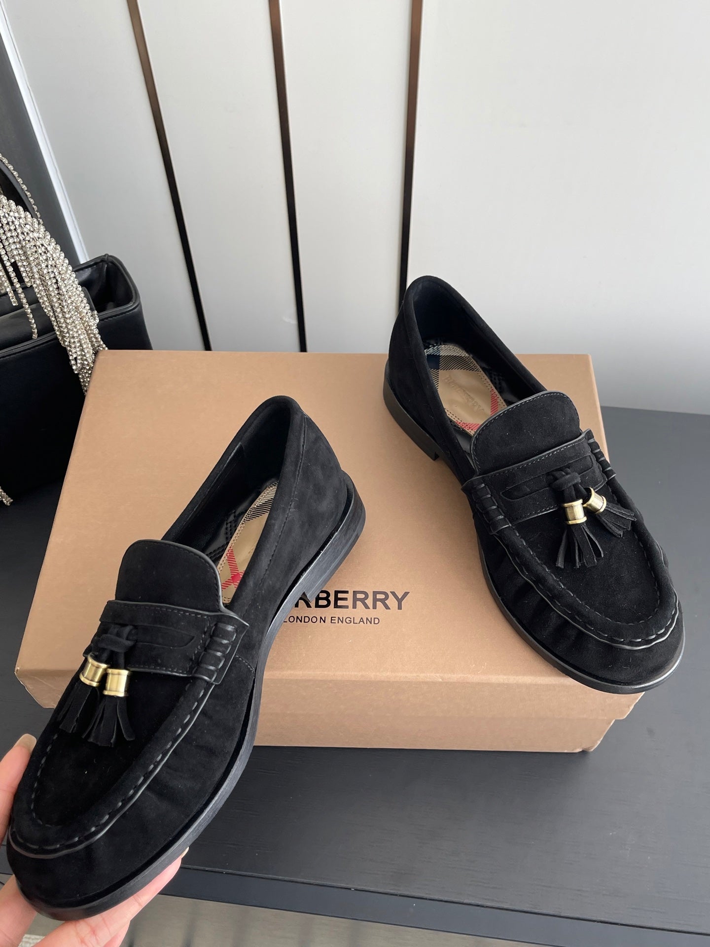 BURBERRY 26S LOAFERS IN BLACK SUEDE