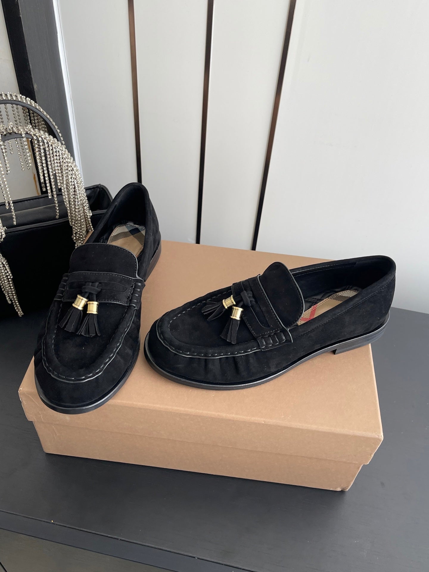 BURBERRY 26S LOAFERS IN BLACK SUEDE