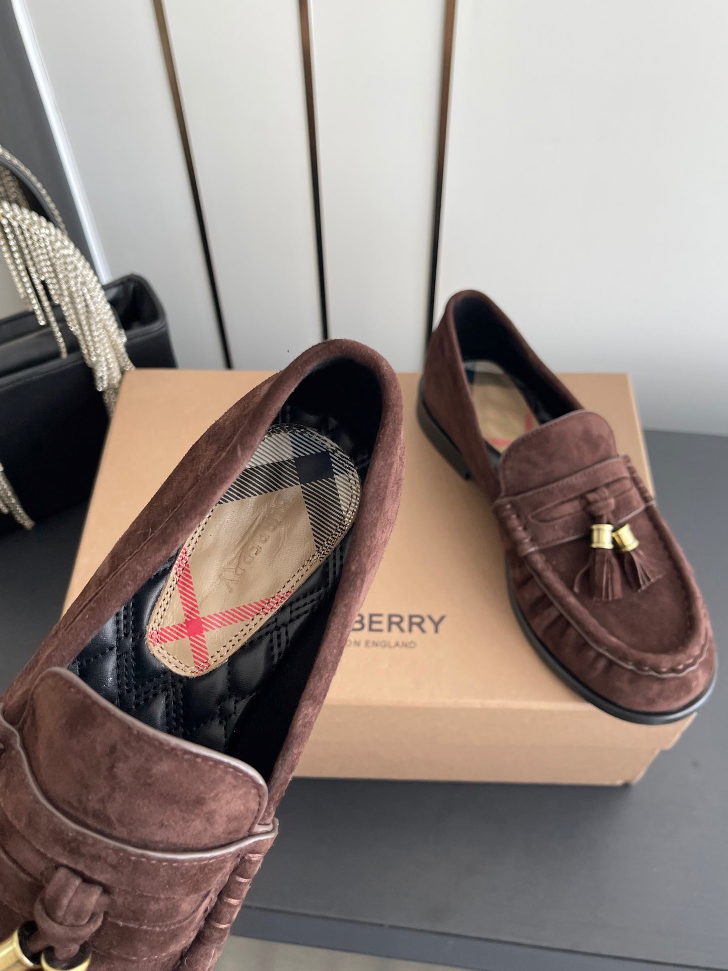 BURBERRY 26S LOAFERS IN DARK BROWN SUEDE