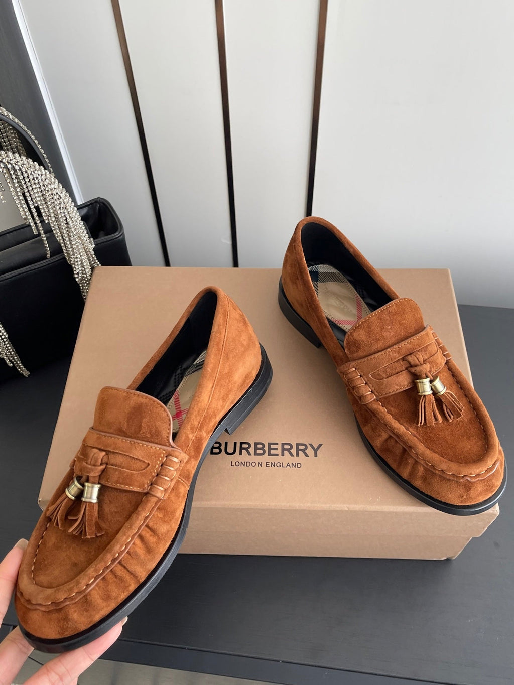 BURBERRY 26S LOAFERS IN BROWN SUEDE