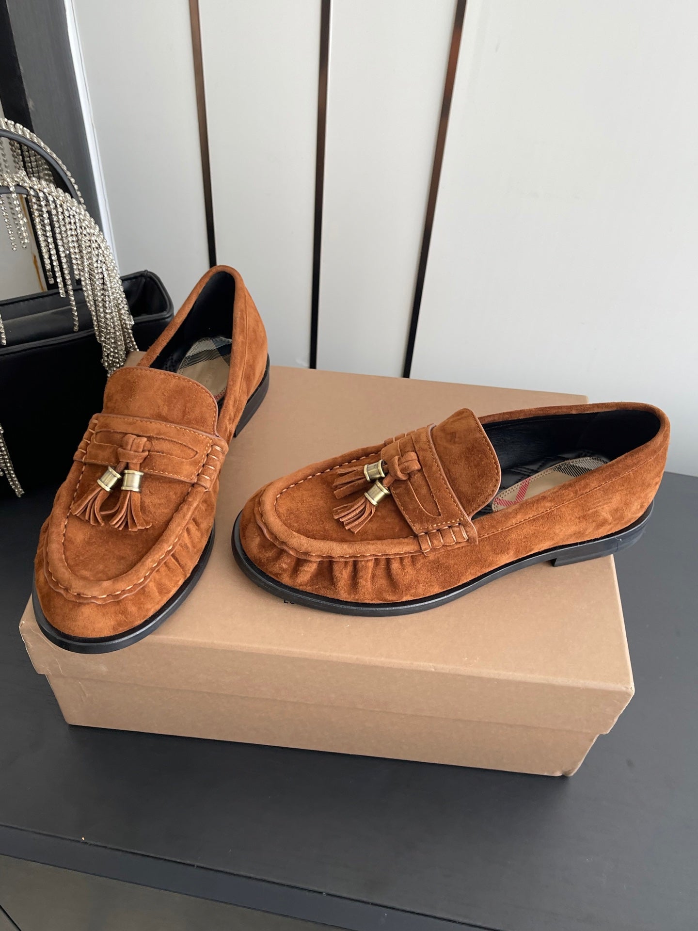 BURBERRY 26S LOAFERS IN BROWN SUEDE