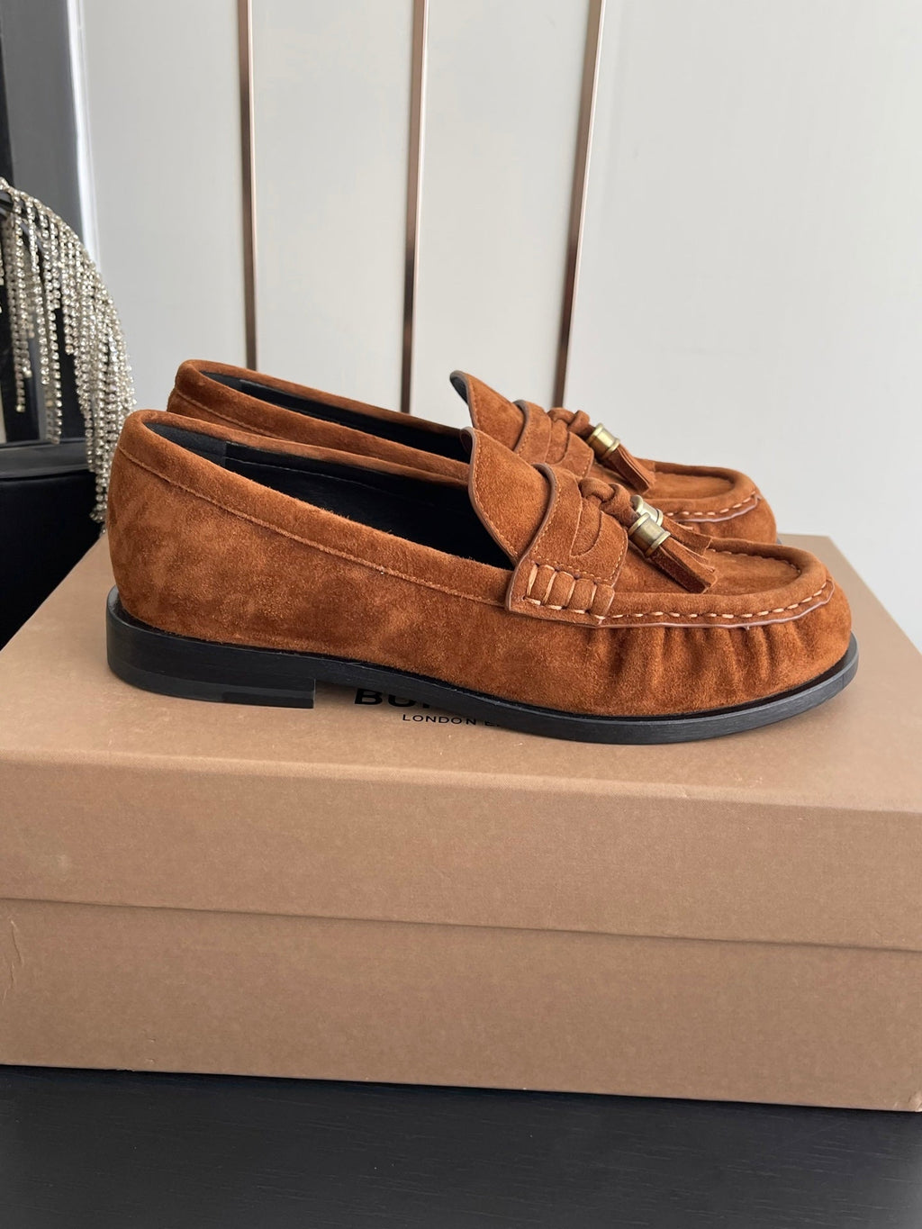 BURBERRY 26S LOAFERS IN BROWN SUEDE