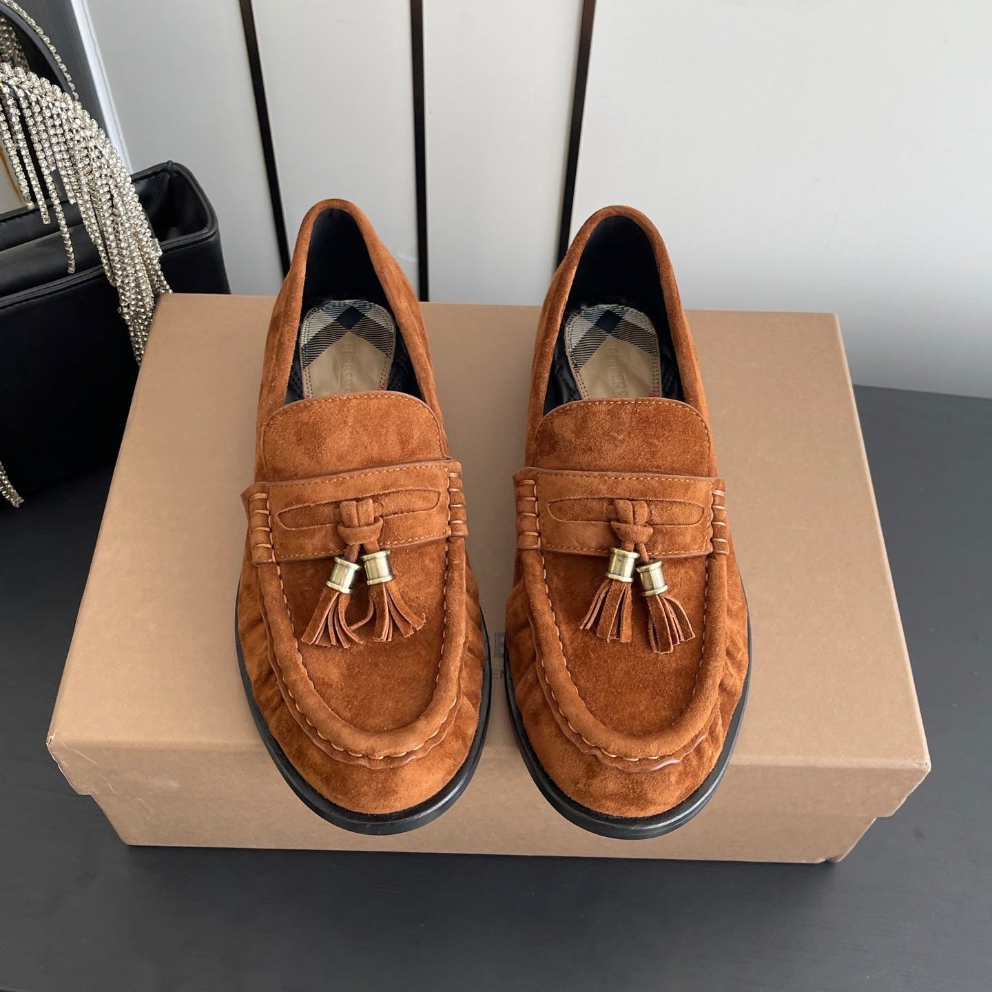 BURBERRY 26S LOAFERS IN BROWN SUEDE