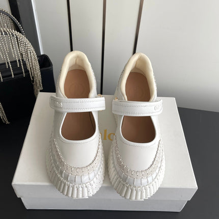 CHLOE 26S MARY JANE SNEAKERS IN CREAM WHITE CALFSKIN