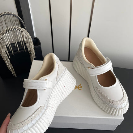 CHLOE 26S MARY JANE SNEAKERS IN CREAM WHITE CALFSKIN