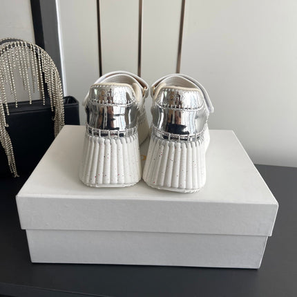 CHLOE 26S MARY JANE SNEAKERS IN WHITE AND SILVER CALFSKIN