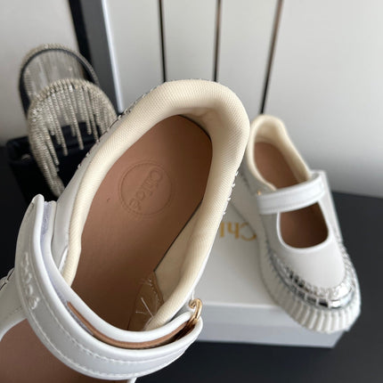 CHLOE 26S MARY JANE SNEAKERS IN WHITE AND SILVER CALFSKIN