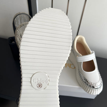CHLOE 26S MARY JANE SNEAKERS IN WHITE AND SILVER CALFSKIN