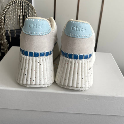 CHLOE 26S LACE-UP SNEAKERS IN WHITE MIX BLUE CALFSKIN