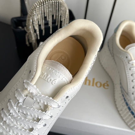 CHLOE 26S LACE-UP SNEAKERS IN WHITE MIX BLUE CALFSKIN