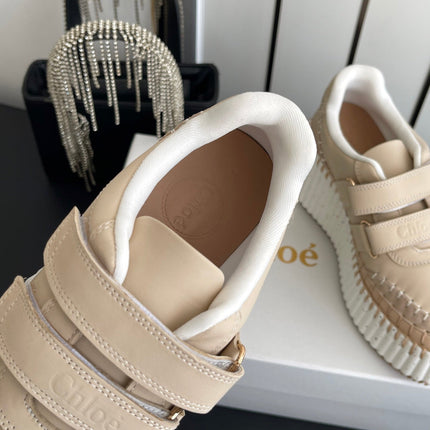 CHLOE 26S PLATFORM SNEAKERS IN BEIGE CALFSKIN