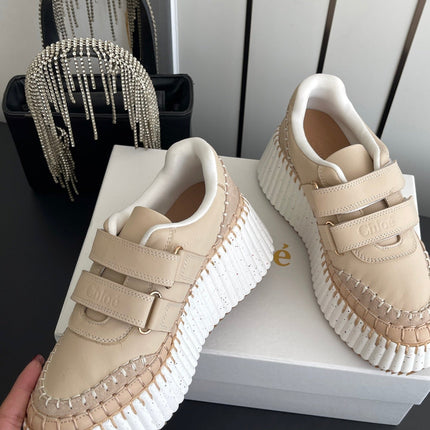 CHLOE 26S PLATFORM SNEAKERS IN BEIGE CALFSKIN