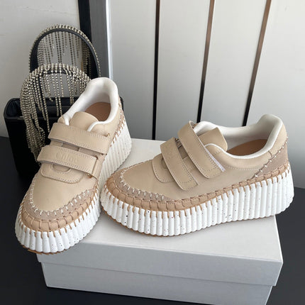 CHLOE 26S PLATFORM SNEAKERS IN BEIGE CALFSKIN