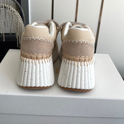 CHLOE 26S PLATFORM SNEAKERS IN BEIGE CALFSKIN