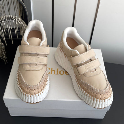 CHLOE 26S PLATFORM SNEAKERS IN BEIGE CALFSKIN