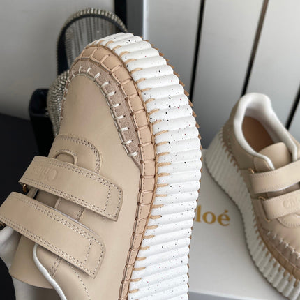 CHLOE 26S PLATFORM SNEAKERS IN BEIGE CALFSKIN