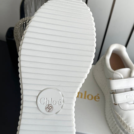 CHLOE 26S PLATFORM SNEAKERS IN WHITE CALFSKIN