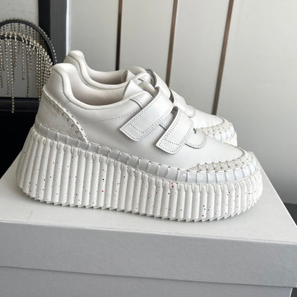 CHLOE 26S PLATFORM SNEAKERS IN WHITE CALFSKIN