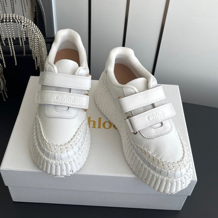 CHLOE 26S PLATFORM SNEAKERS IN WHITE CALFSKIN
