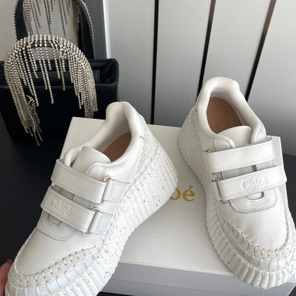 CHLOE 26S PLATFORM SNEAKERS IN WHITE CALFSKIN