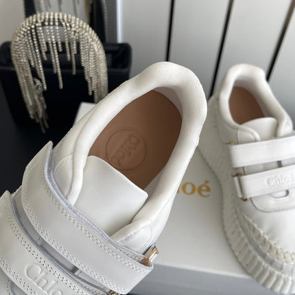 CHLOE 26S PLATFORM SNEAKERS IN WHITE CALFSKIN