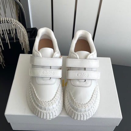CHLOE 26S PLATFORM SNEAKERS IN WHITE CALFSKIN