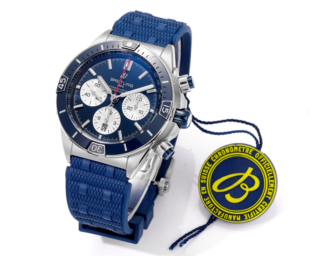 SUPER CHRONOMAT B01 44 CERAMIC BEZEL BLUE AND WHITE DIAL