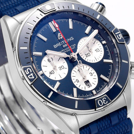 SUPER CHRONOMAT B01 44 CERAMIC BEZEL BLUE AND WHITE DIAL