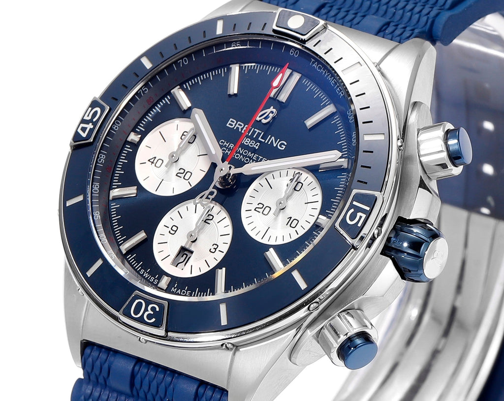 SUPER CHRONOMAT B01 44 CERAMIC BEZEL BLUE AND WHITE DIAL