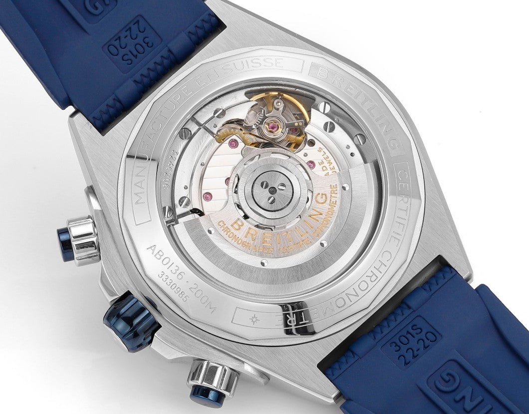 SUPER CHRONOMAT B01 44 CERAMIC BEZEL BLUE AND WHITE DIAL