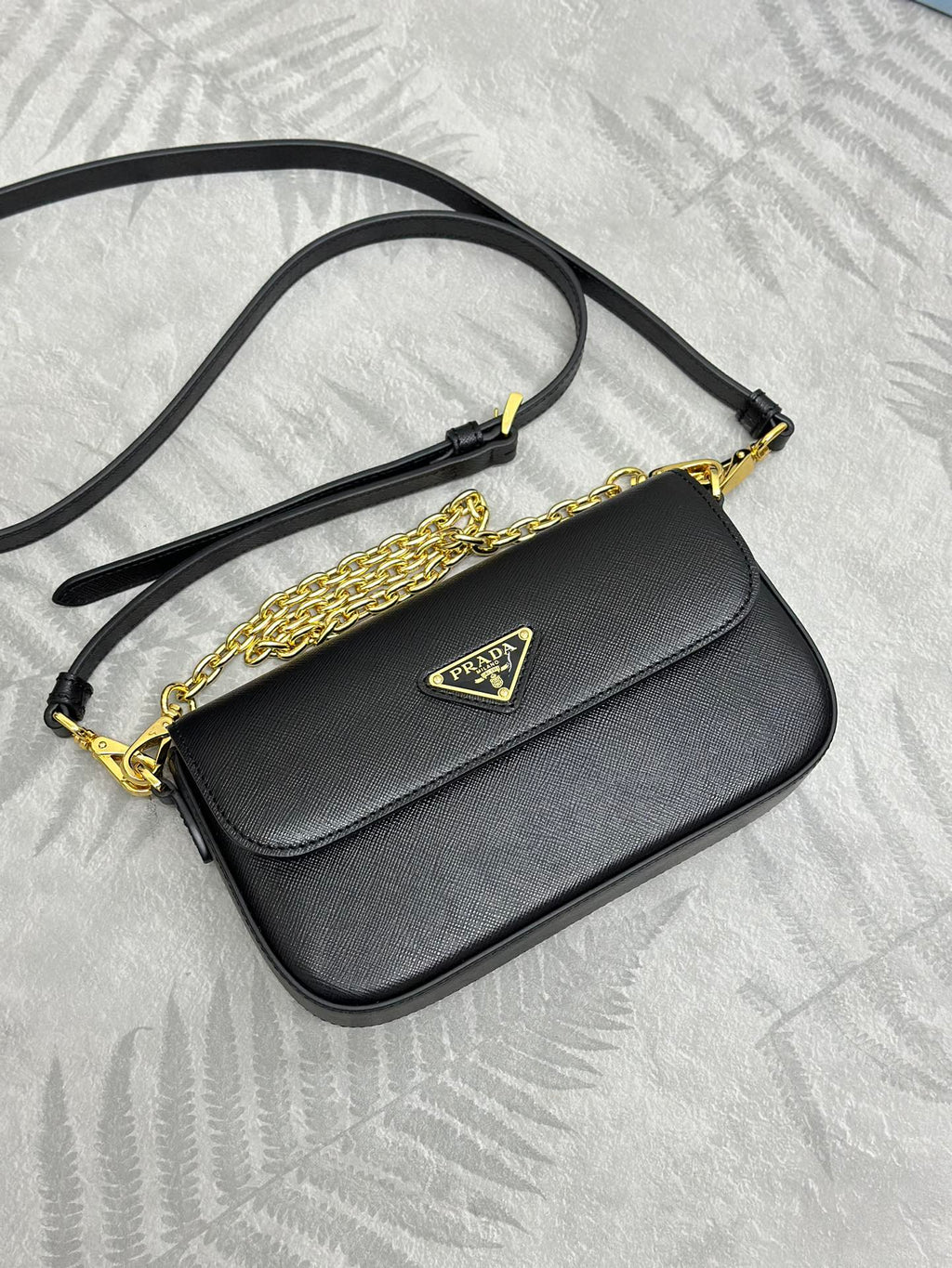 PRADA 26S SHOULDER BAG 4 IN BLACK CALFSKIN