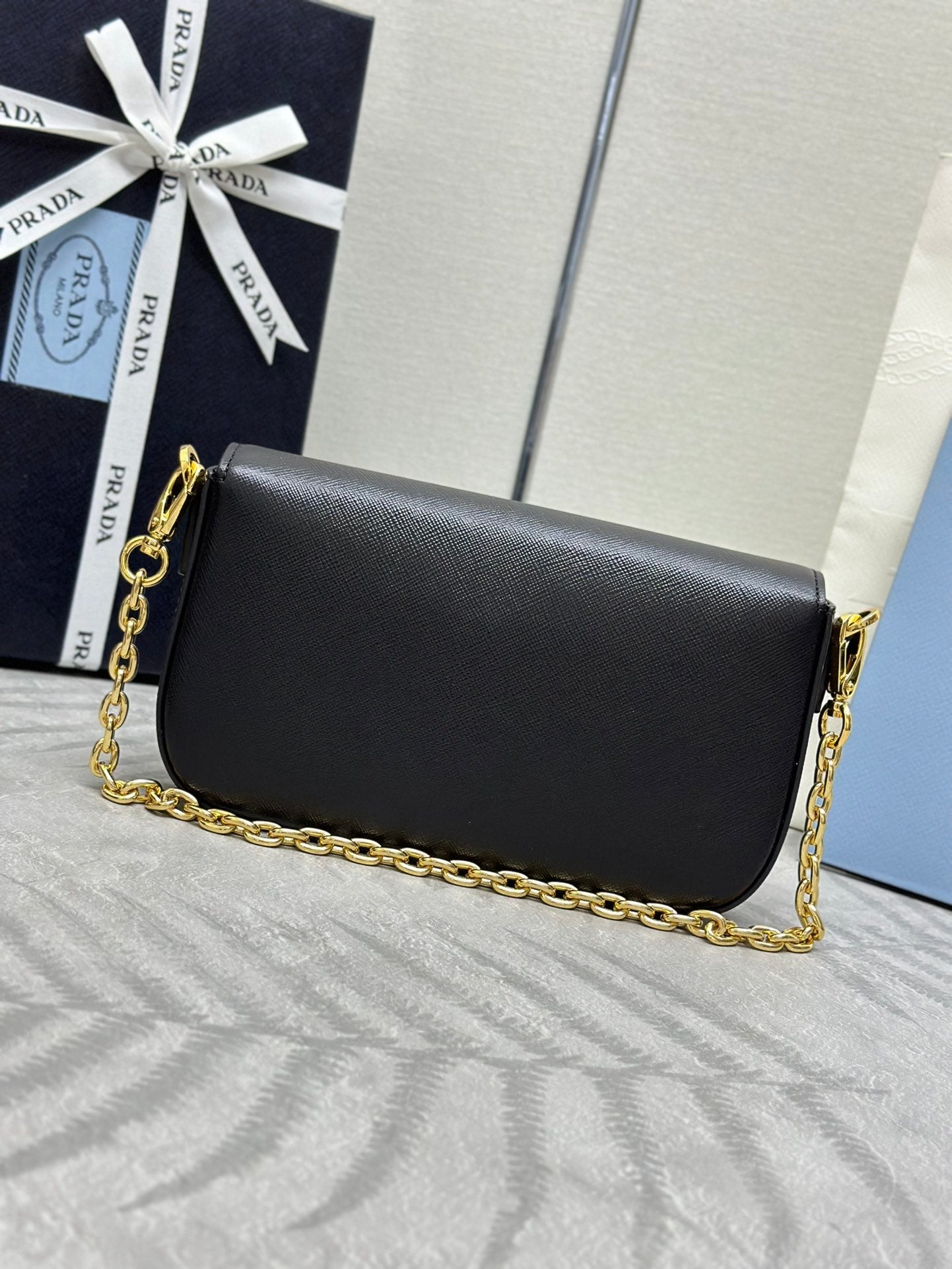 PRADA 26S SHOULDER BAG 4 IN BLACK CALFSKIN