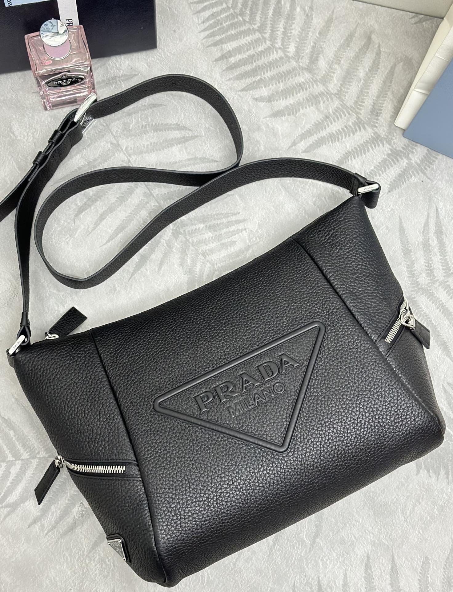 PRADA 25S SHOULDER STRAP BAG 26 IN BLACK CALFSKIN SILVER HARDWARE