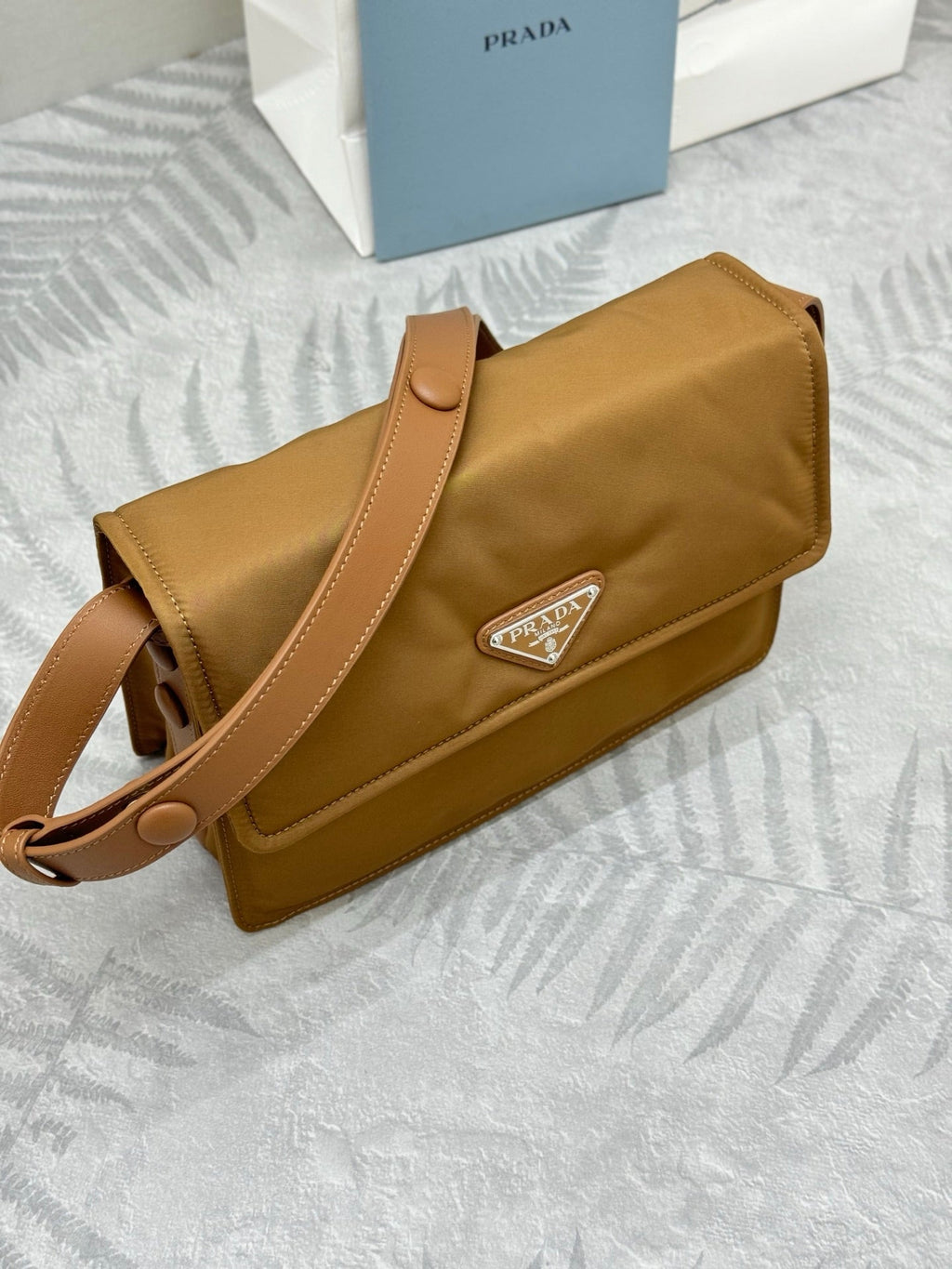 PRADA 26S CROSSBODY BAG 16 IN CAMEL RE-NYLON