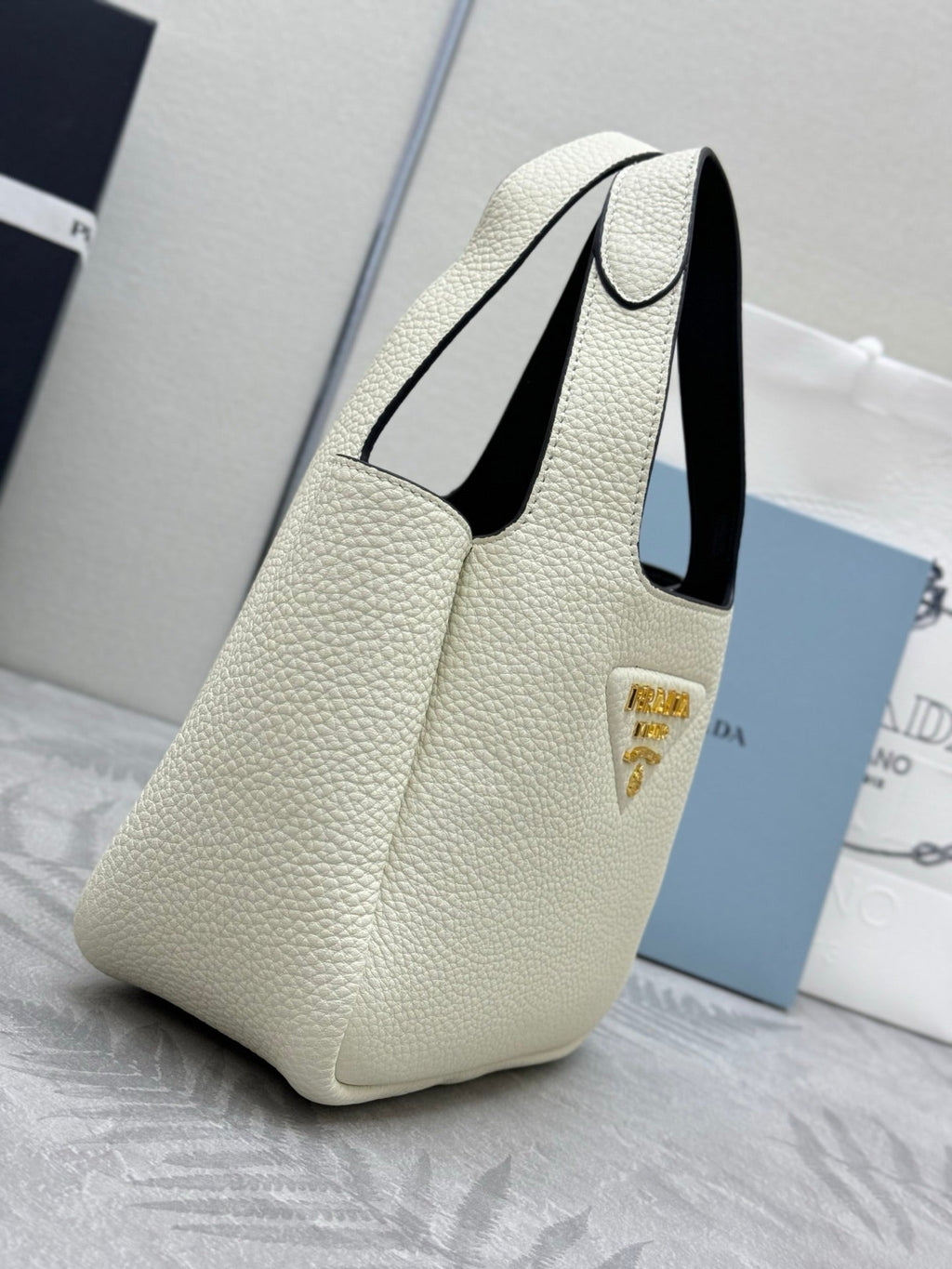 PRADA 25S TOTE MINI BAG 18 IN IVORY CALFSKIN GOLD HARDWARE