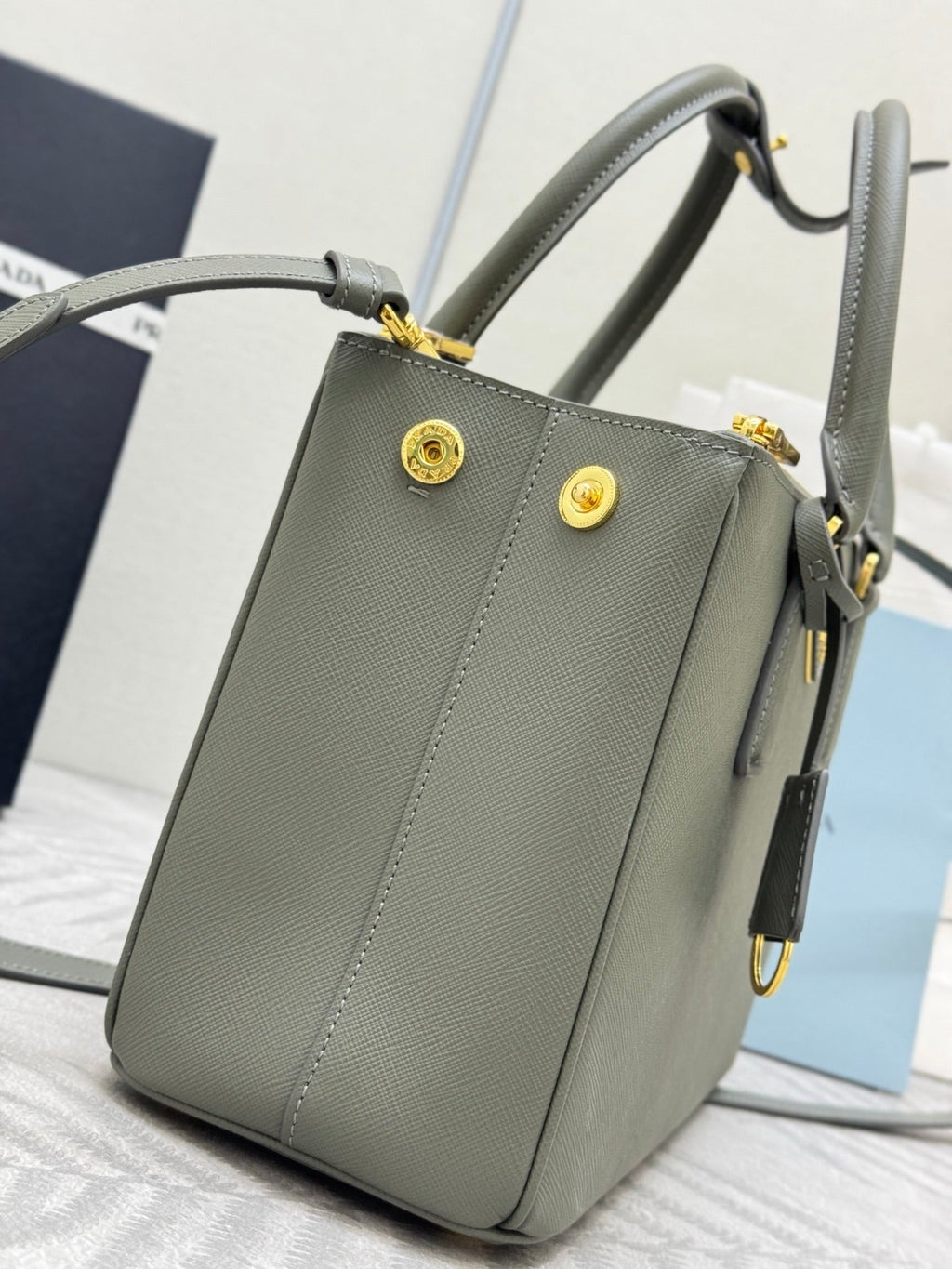 PRADA 26S GALLERIA 28 BAG IN SAGE GREEN SAFFIANO